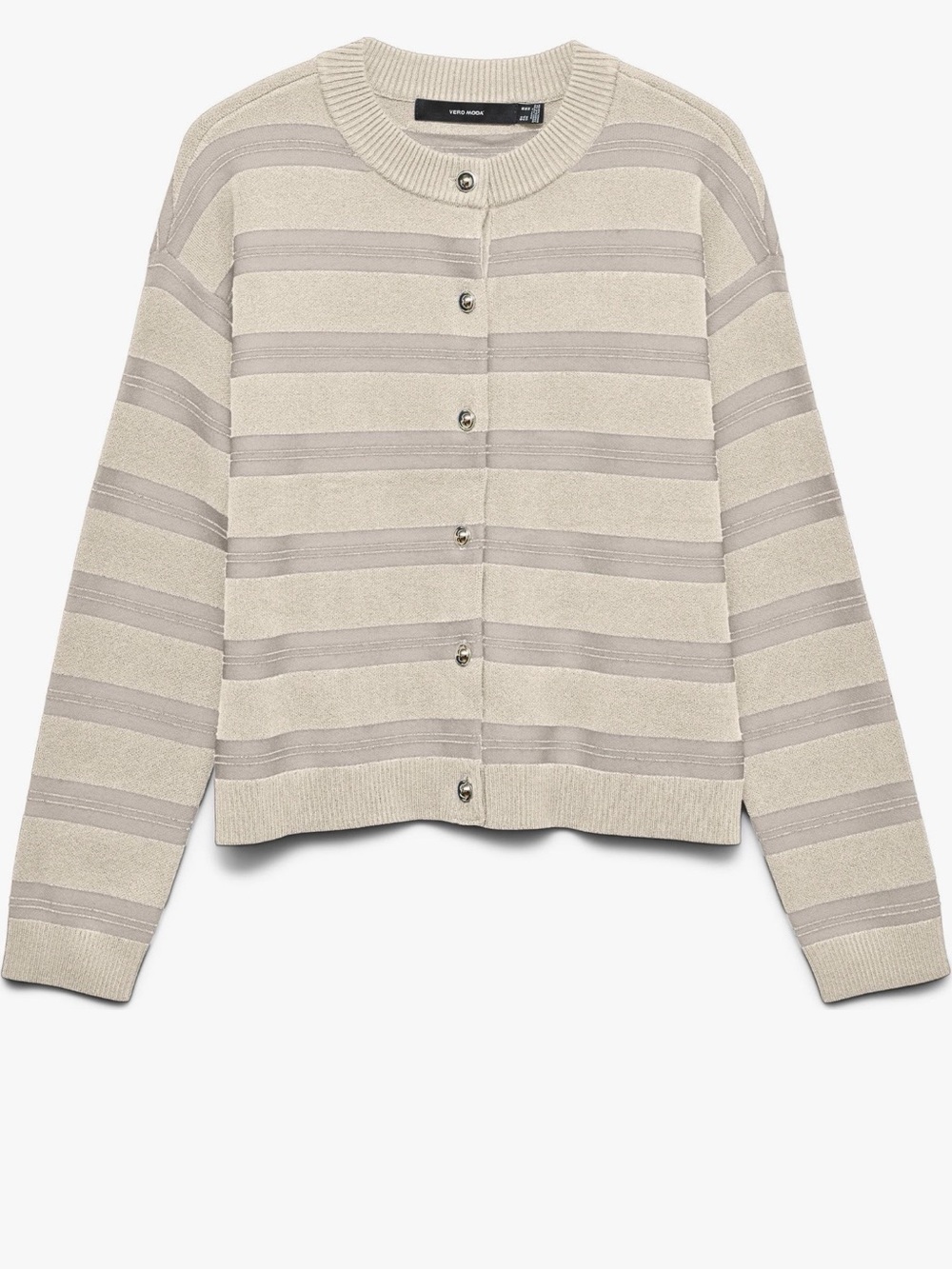 Vero Moda Cream and Taupe Striped Button-Front Cardigan